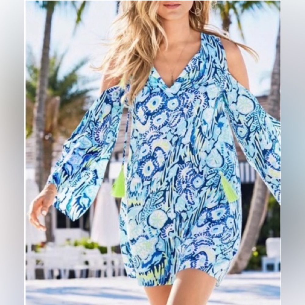 Lilly Pulitzer | Benicia Tunic Cover Up Cold Shoulder | Indigo Sunset Swim | XS‎
